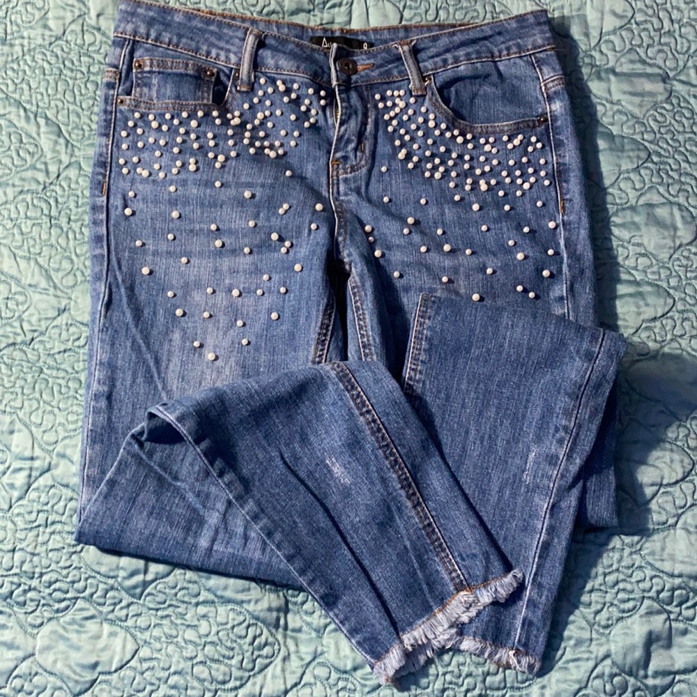 Blue denim beaded jeans